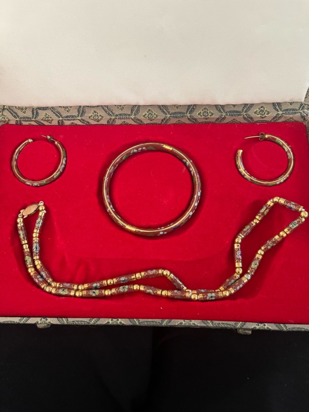 Vintage Chinese Export Cloisonné 3-Piece Jewelry Set with Box